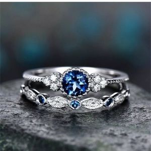Silver  Round Cut Sapphire Women Wedding Ring